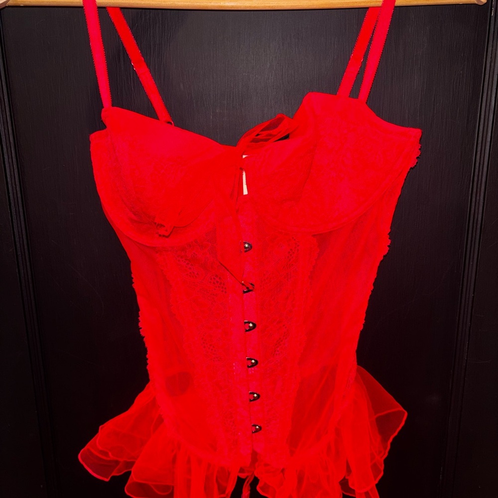 Red Lace Bustier Corset Top 36C